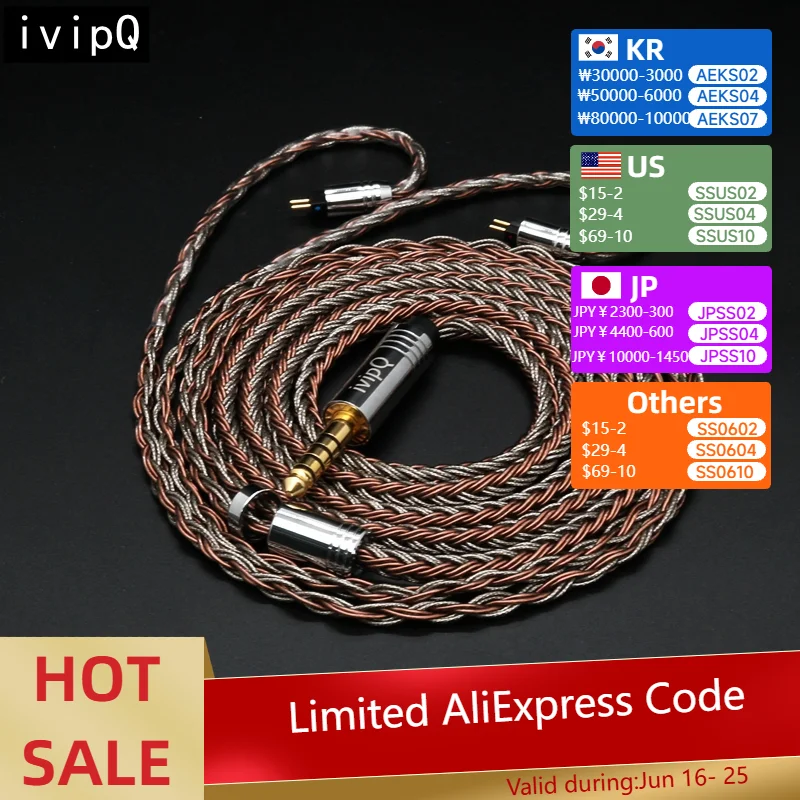 

IvipQ-507 16-жильный серебристый фольга + один Кристальный медный посеребренный кабель для наушников, для HOLA Zero KATO Winter Cadenza A5000