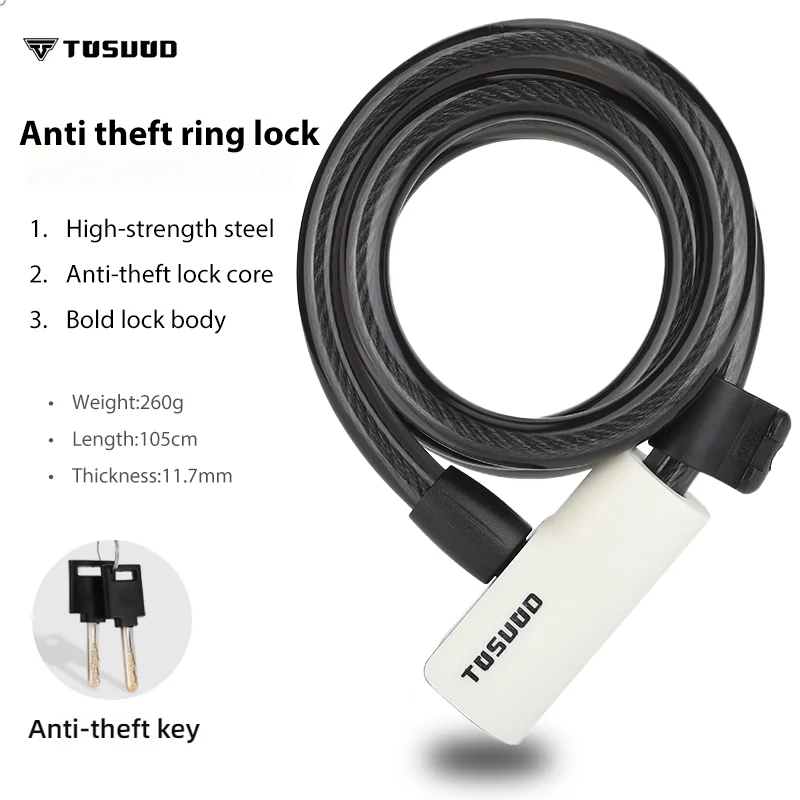 TOSUOD Bicycle Lock Portable Anti-theft Bike Cable Lock with Keys Zinc Alloy Motorcycle Scooter MTB Road Round Cycling Lock