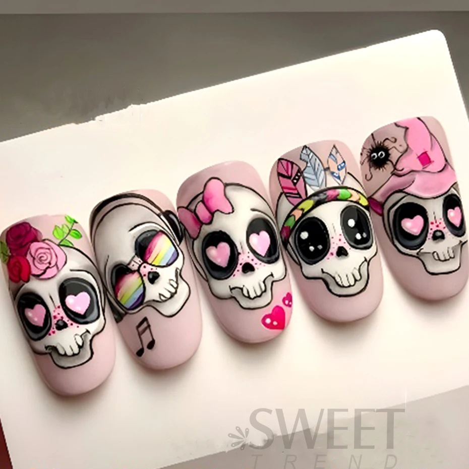 3D Halloween Schedel Nail Art Stickers Leuke Pompoen Horror Ghost Decals Druipende Bot Vleermuis DIY Manicure Slides Decoratie Tips JIF