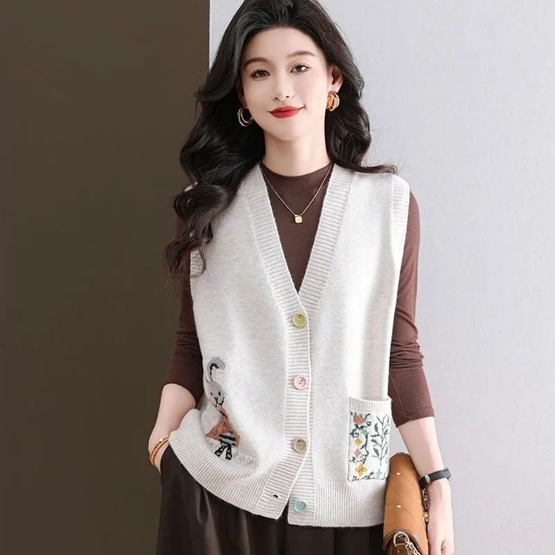 

Жилет вязаный свитер свободный осенний женский весенне-осенний новый жилет без рукавов универсальный топ