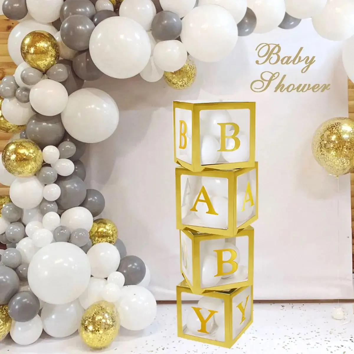 Gold Transparent Name Balloon Box Letter Birthday Party Gender Reveal Baptism Decoration First 1 st Birthday Baby Shower Decor