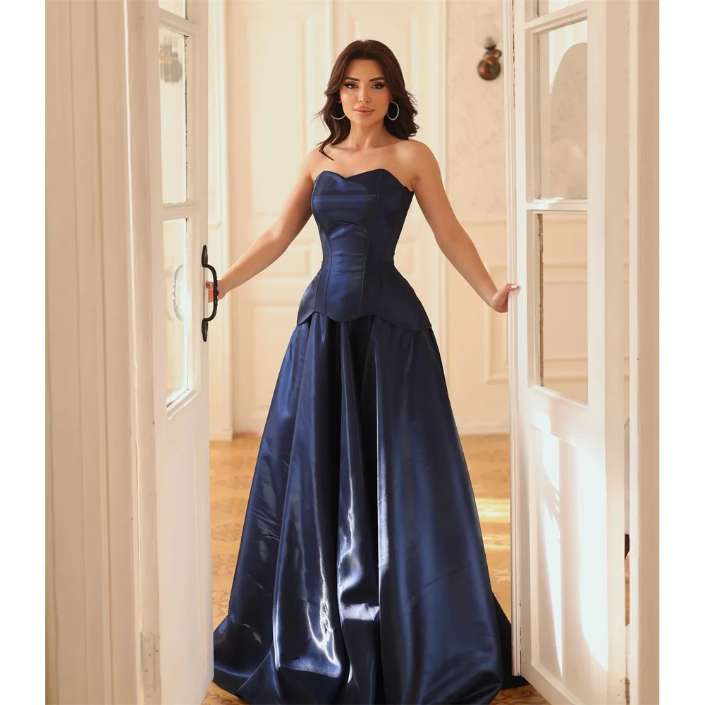 

Lorrtta Satin Sweetheart navy A-Line Structured Corset Designer Evening Dress 2026 Prom Dress Customized Robes de Soirée
