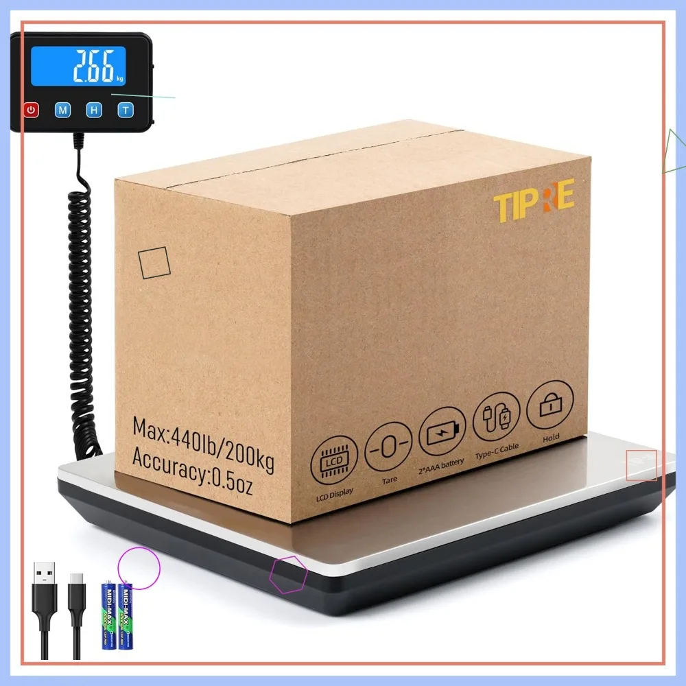 

High Accuracy Digital Postal Scale 0.5 oz to 440 lb for Packages, Mail, Home Use with Battery and Cable