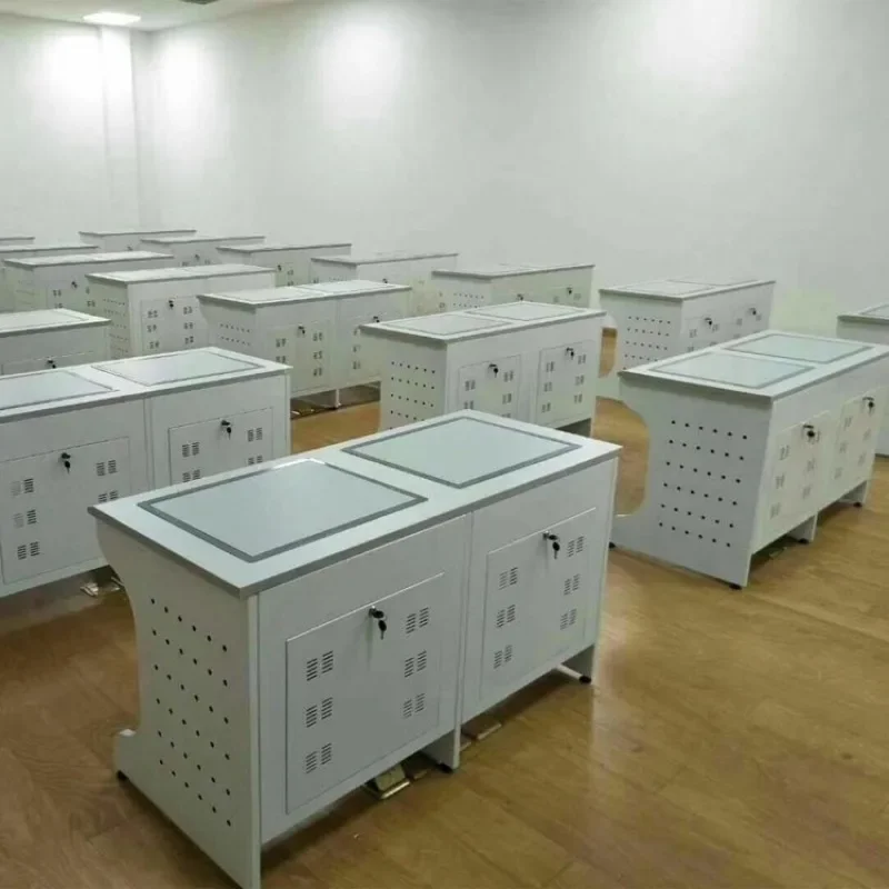 فولاذ مدمج - مكتب كمبيوتر للفصل الدراسي متعدد الوسائط مصنوع من الخشب، طاولة تدريب مدرسية بمقعد واحد/مزدوج