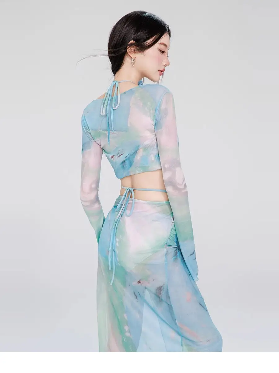 Costume da bagno bikini Spor per ragazze 2025 New Sle Cover-Up Costumi da bagno separati Set sexy in quattro pezzi V-Ne Materiale in poliestere