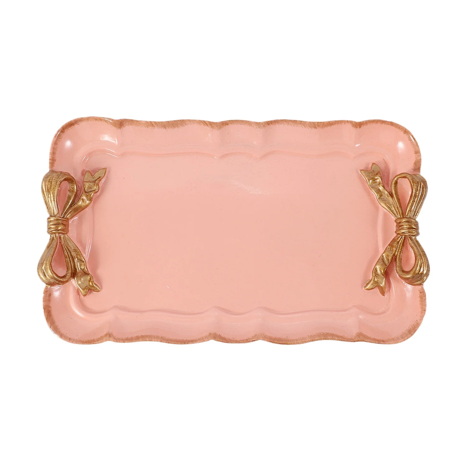 European Style Bow Cake Storage Trays Makeup Organizer Dessert Plate Square Decor Tray Kitchen Storage Trays 12x20Cm Pink