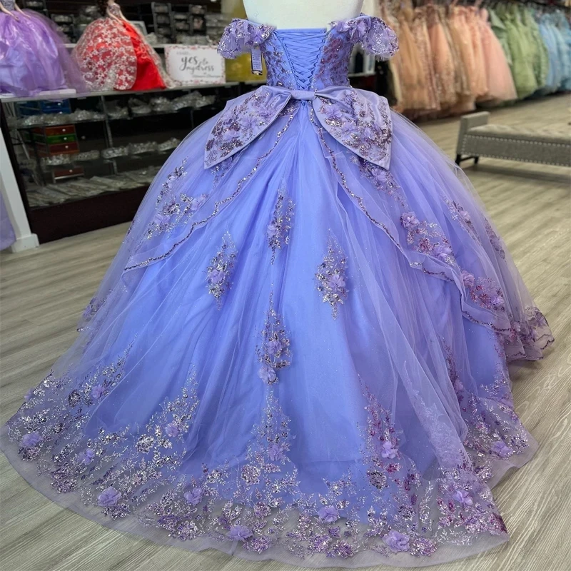 Real Picture Charming Quinceanera Dresses Ball Gown V Neck 3D Floral Sequin Sweet 15 16 Birthday Party Dress Prom Occasion Wear