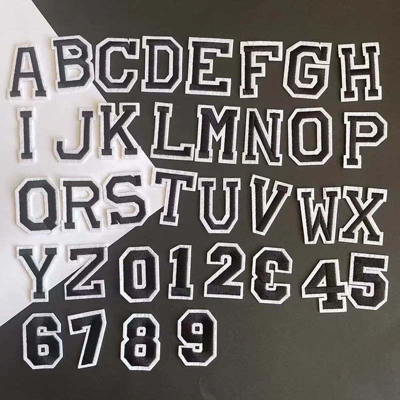 A~Z Alphabet Letters,0~9 Numbers Applique Clothes Sticker,Black Letter Badges Fabric Embroidery Iron on Patches, Jersey,uniform