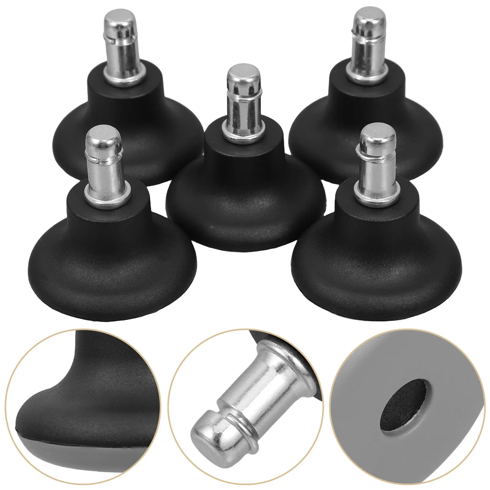 Office Chair Fixed Caster Wheels 5 Pack Gray PU Insert Feet Pads Non Slip Stable Furniture Stoppers