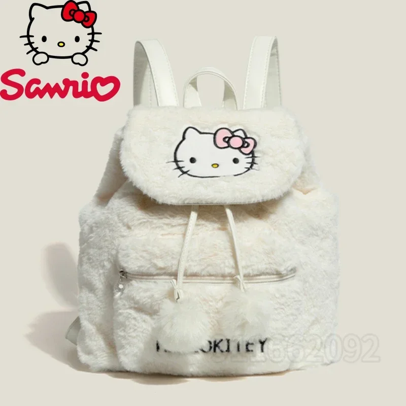 Miniso Hello Kitty New Women's Plush Backpack Luxury Brand Cartoon Cute Mini Backpack Drawstring Fashion Girls' Backpack