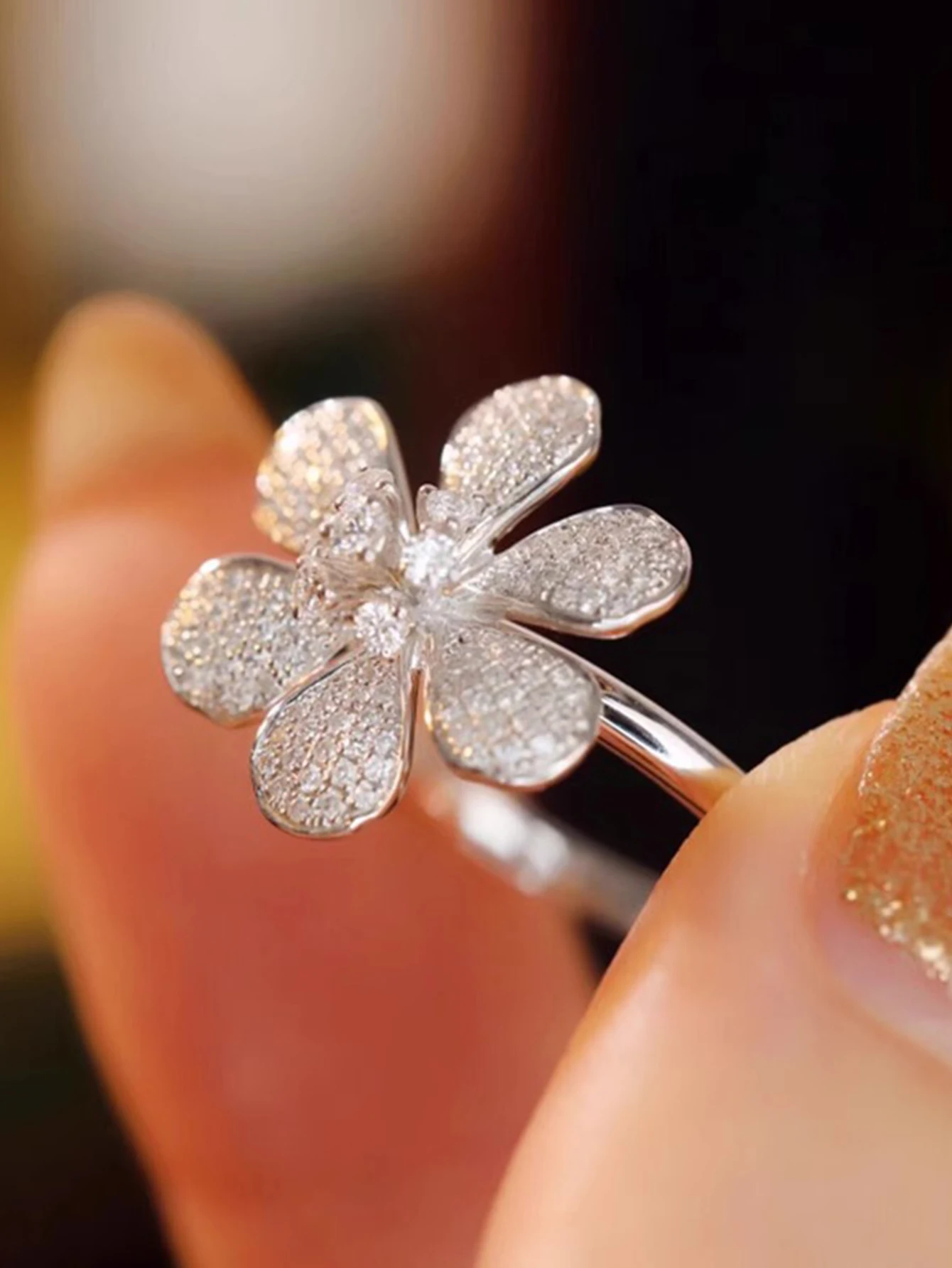 

Exquisite sunflower flower pure silver ring S925 with sparkling zircon inlay, women's ring Valentine's Day gift