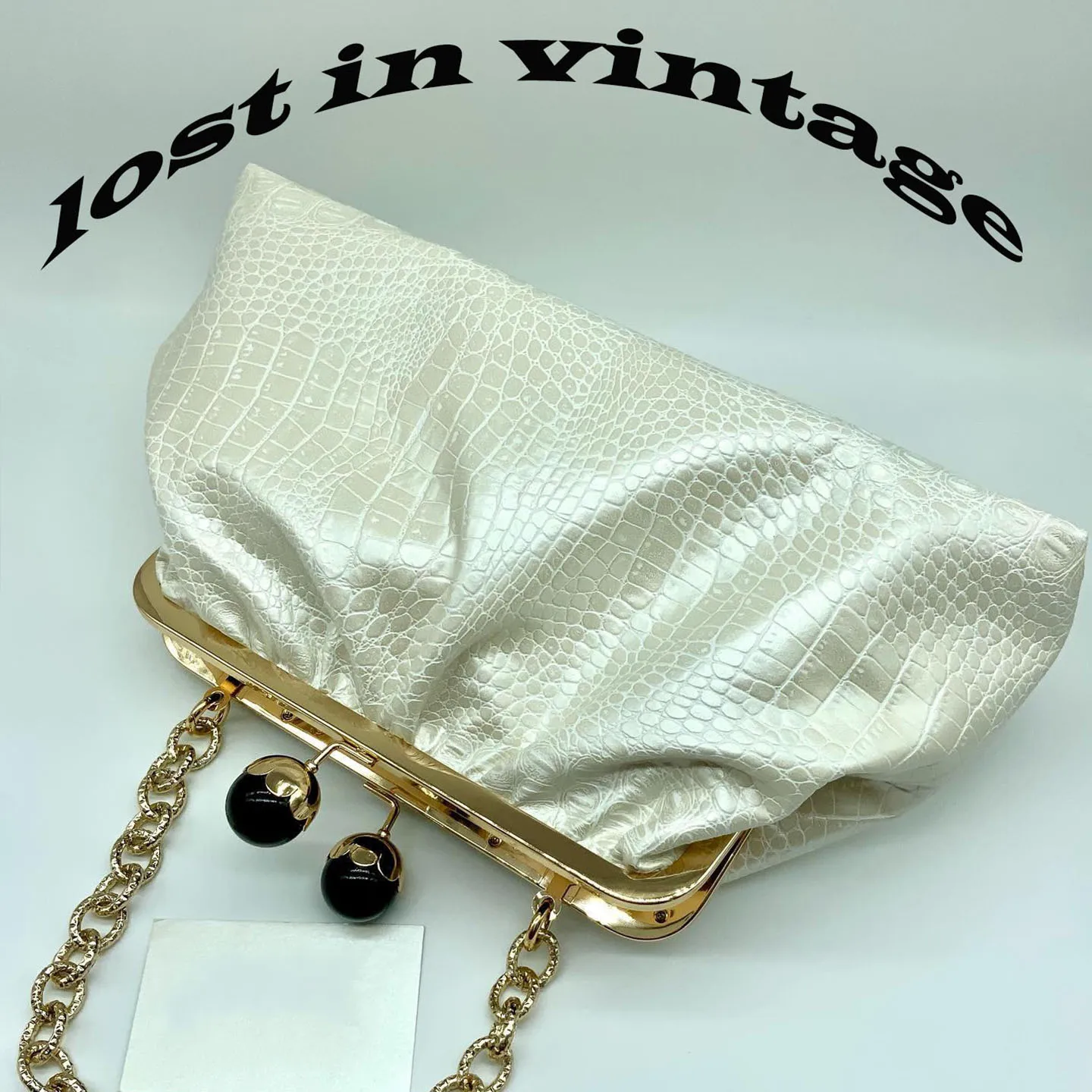 LOST In Vintage Crocodile Leather Bags Large Pearl Kiss Lock Gold Frame Clutch Evening Bags Puffy Fold Purse 38x20x8cm