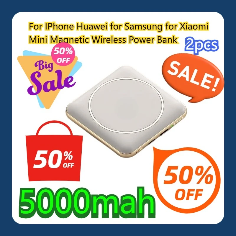 

For IPhone Huawei for Samsung for Xiaomi 5000mAh Mini Magnetic Wireless Power Bank 2pcs
