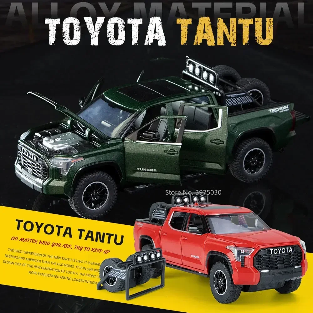 1:24 Toyatas Tundra Alloy Car Model Metal Diecast Toy Vehicle Pull Back Sound And Light Simulation Cars Toys For Kid Boys Gift