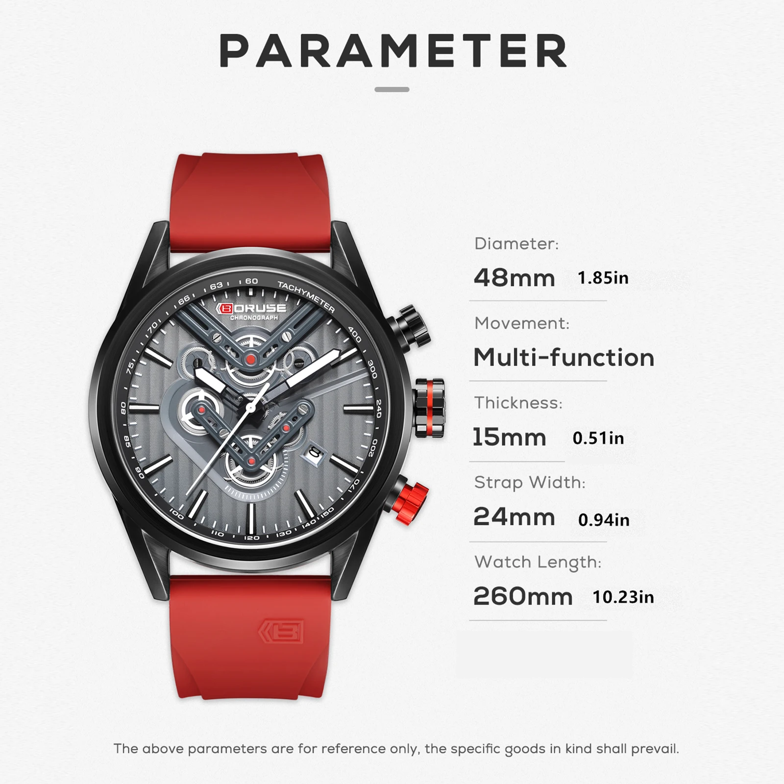 BORUSE Watches for Men Red Silicone Quartz Wristwatch Male Sports Waterproof Watch Man Business Casual Wrist Watches