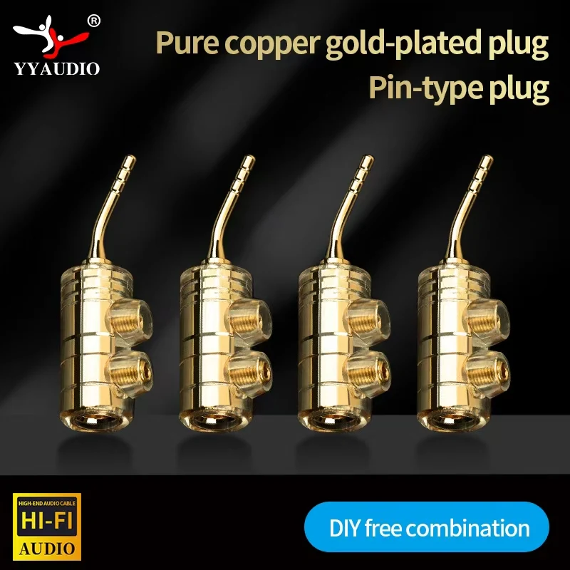Pure Copper Gold-Plated Pin-Type Plug (8 Pcs) - Hi-Fi Speaker Cable Connector, Tool-Free Screw Termination, DIY Audio Adapter
