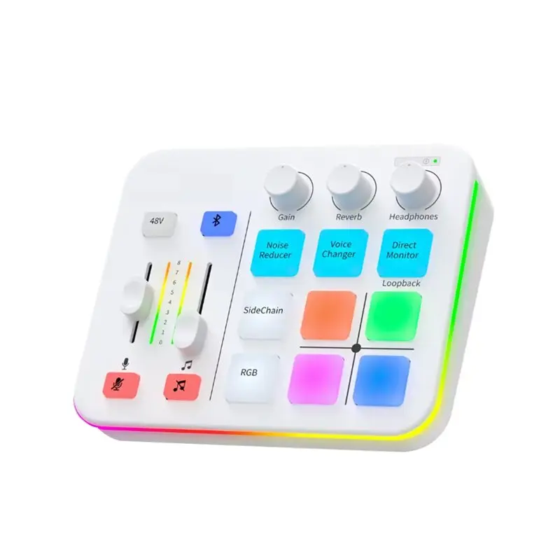 

B68C RGB Lighting Gaming Audio Mixer, 4-Channel Custom Sound Effects Streaming Support XLR Microphone Interface Input