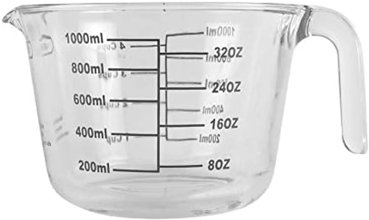 

4-Cup Borosilicate Glass Measuring Cup with Oversized Measurements for Wet and Dry Ingredients