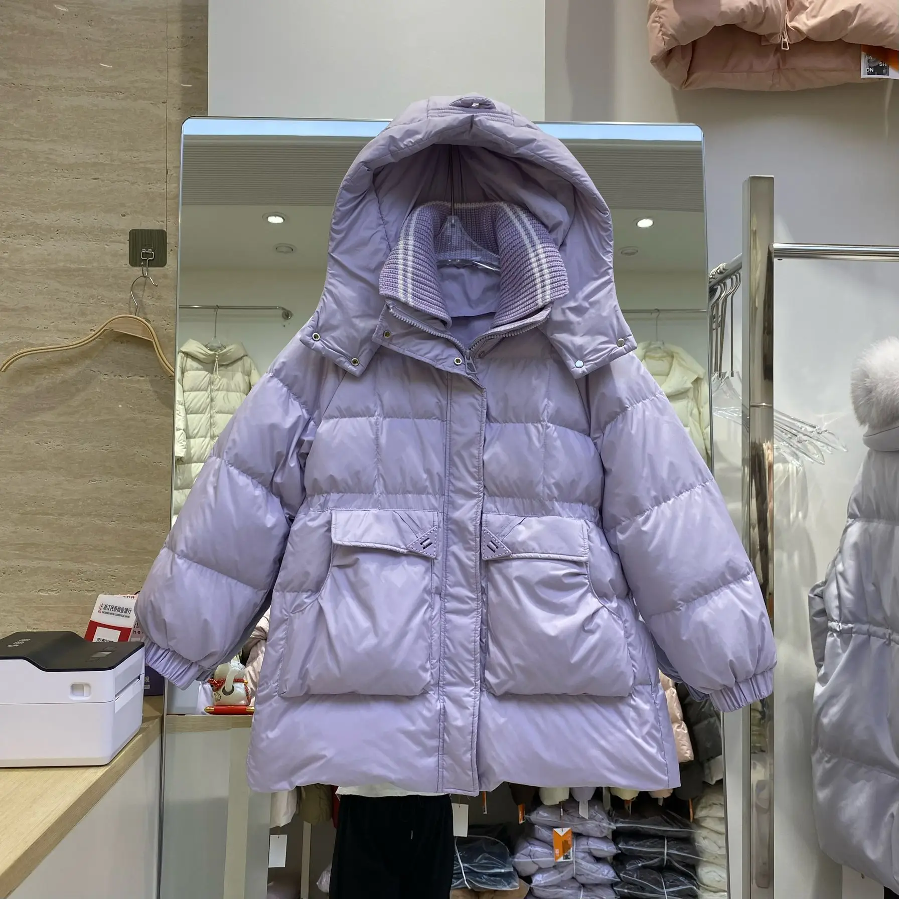 2025年新作 冬 レディース ダウンジャケット ゆったり 通勤 スプライシング フード付きジャケット