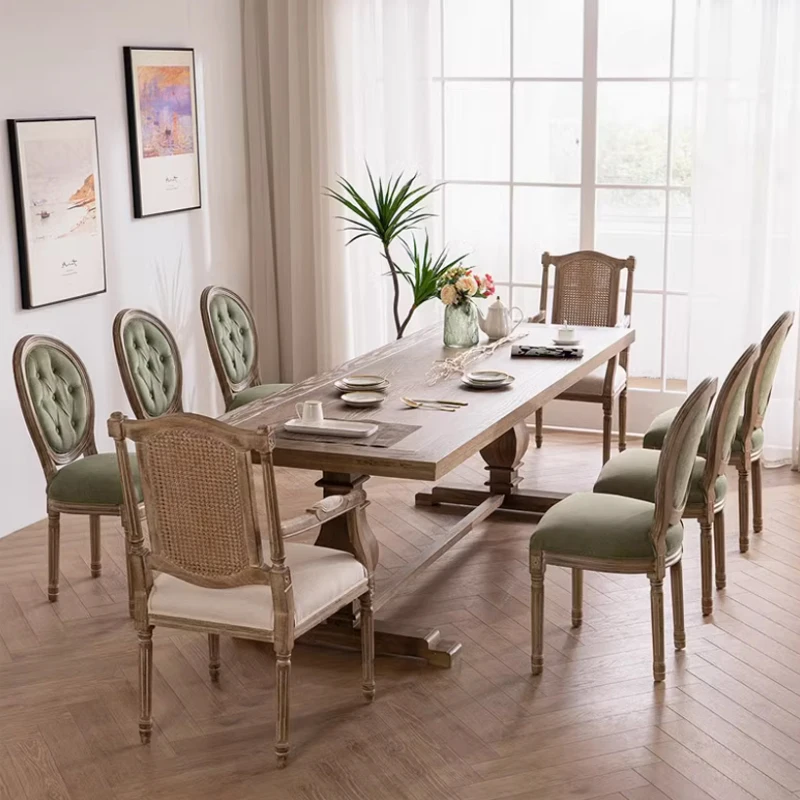 

!@American Style Dining Room Furniture Set Long Rectangular Vintage Wood Dining Tables With 8 Chairs