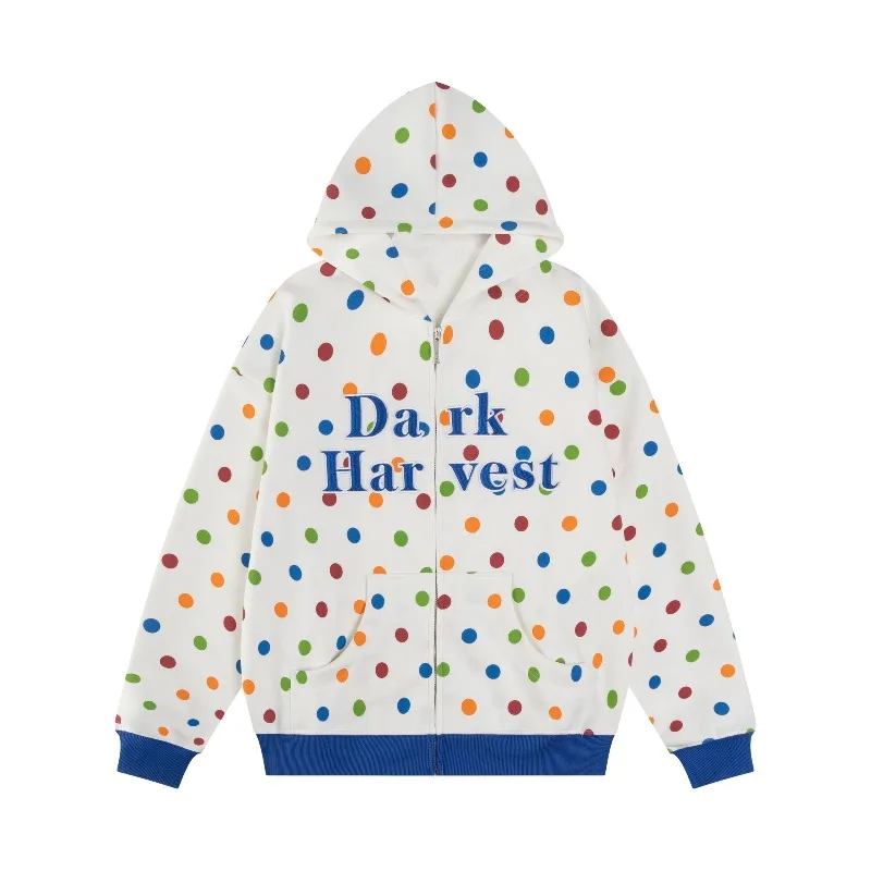 

Sports and leisure original men's and women's polka dot letter hooded sweatshirt autumn loose couple jacket