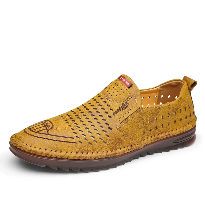 

Leather Men's Shoes Thick Soles Breathable Hollow Out Casual Shoes Outdoor Men's Sports Shoes Loafers Shoes Slip On