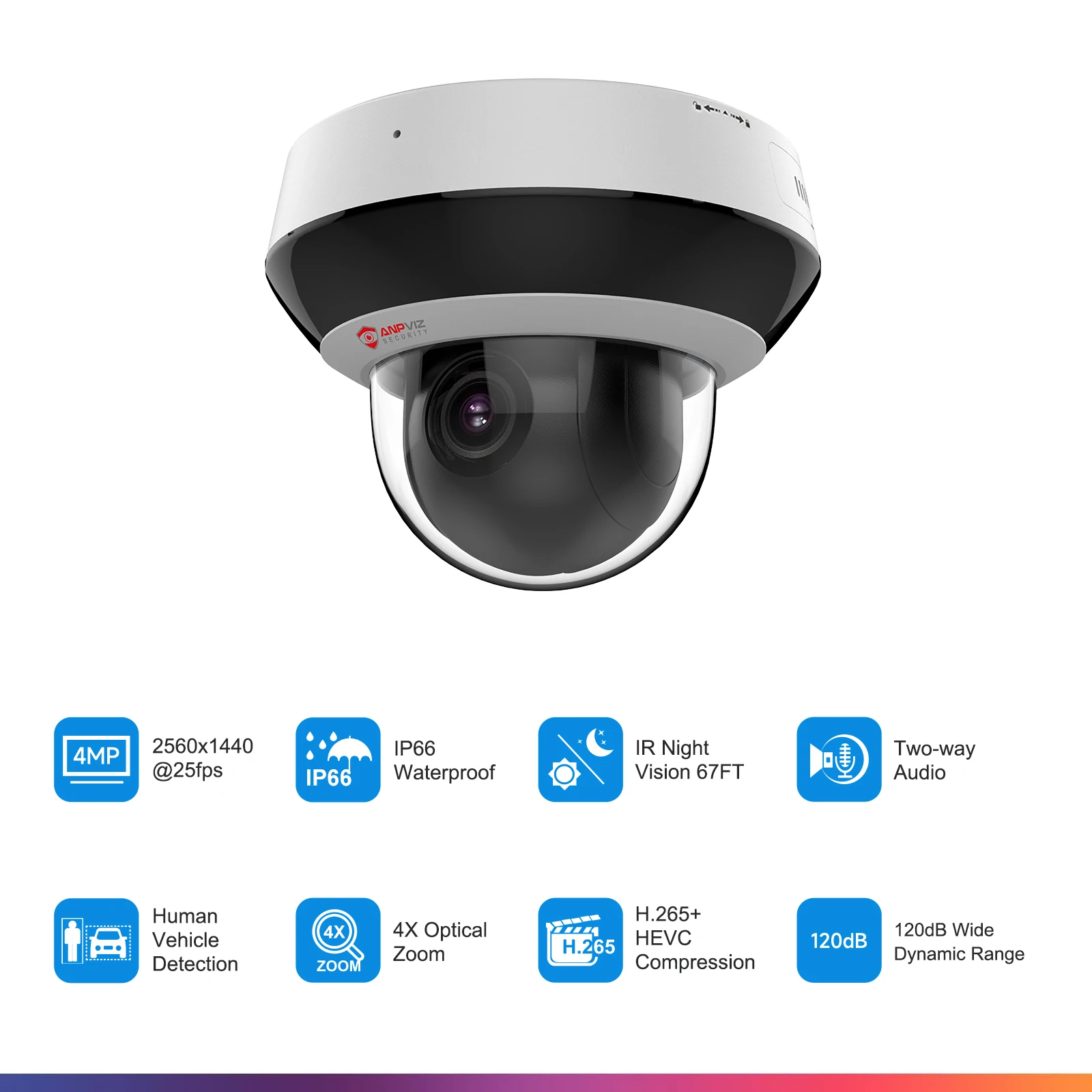 Anpviz 4MP PTZ POE IP Dome Camera Outdoor Security 4X Zoom CCTV Surveillance Two-Way Audio Fu Metal H.265+ Motion Detection 2.0