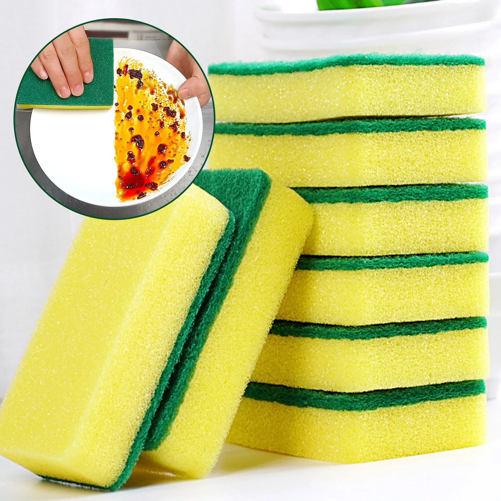 Double-sided Cleaning Spongs Dirt-resistant Scouring Pad Kitchen Stain Wipe Dishwashing Sponge Cloth Dish Household Clean Brush