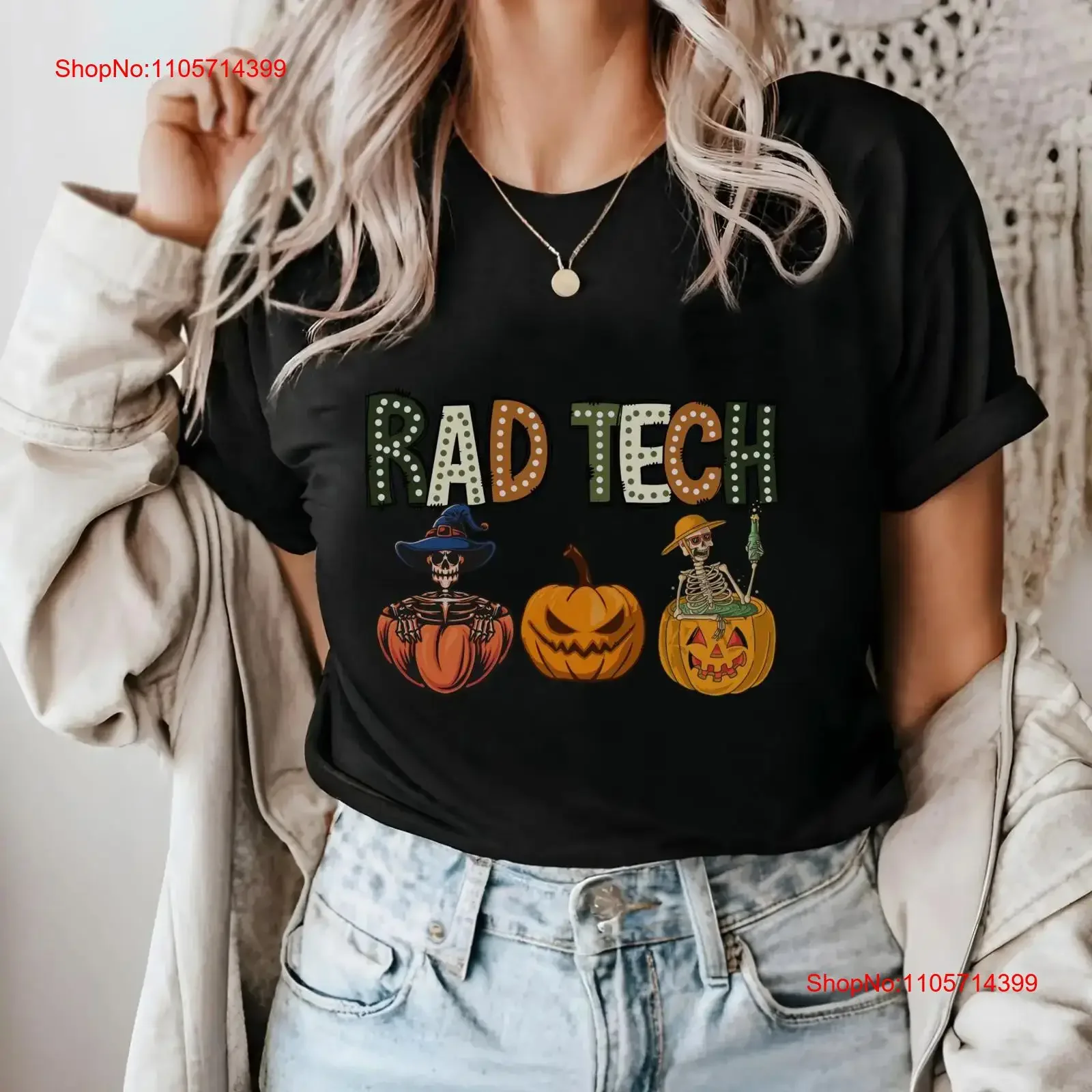Radiology T Shirt Halloween Radiologist X Ray Tech Skeletons Pumpkin vintage Washed Top For Everyday Wear designer clothes