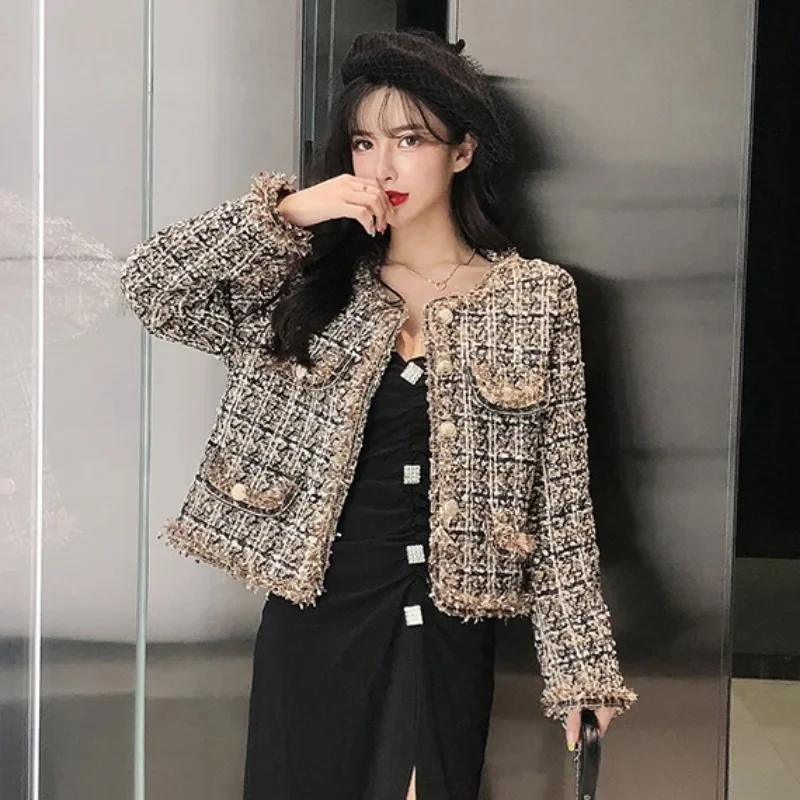 High-quality Temperament  Women Short Jacket Women  Vintage Tweed Jackets Elegant Coat Female Fashion Jacket Woman Chic Top