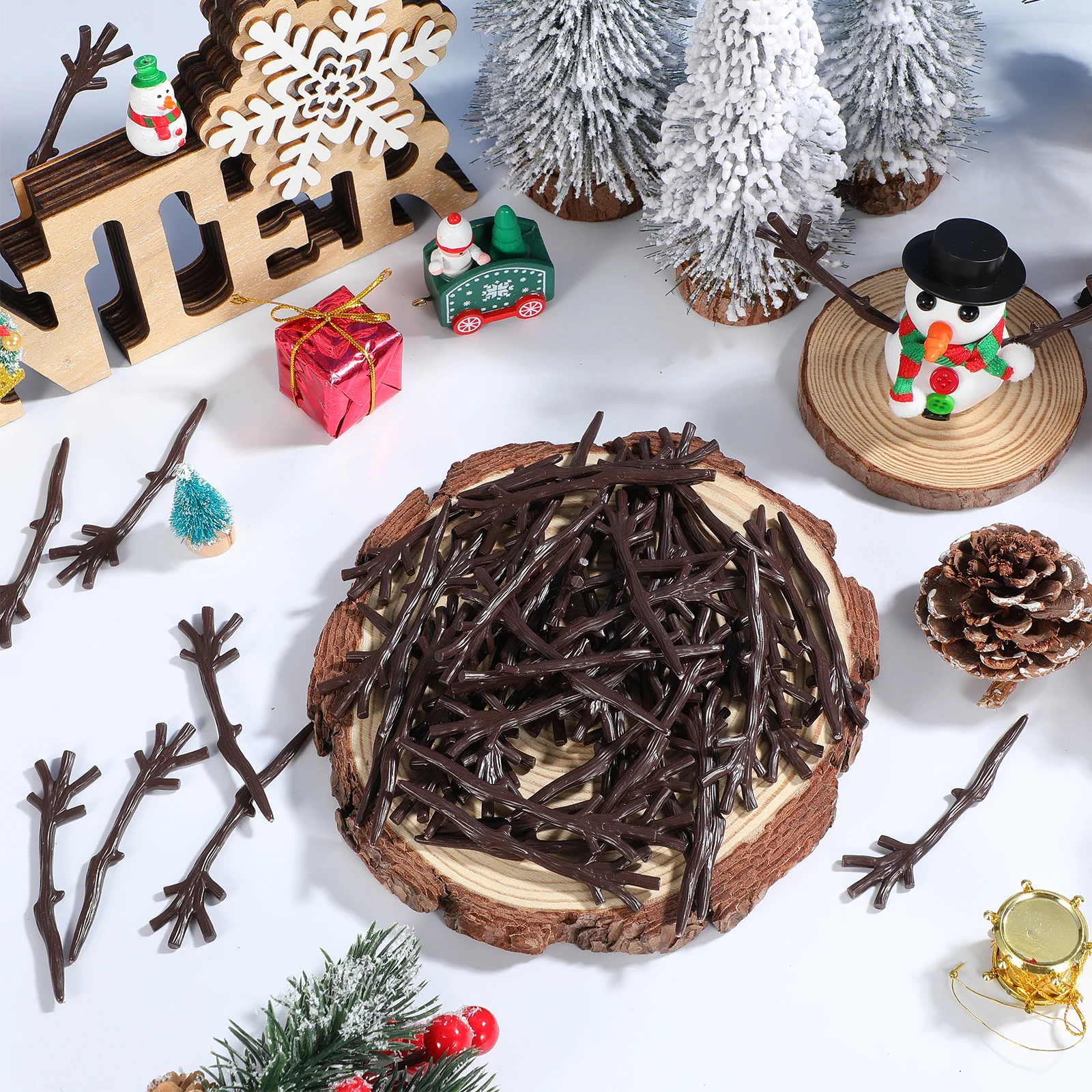 

120pcs Christmas Decoration Accessories Plastic Antlers Tree Branches Snowman Craft Supplies For Holiday Party Decor