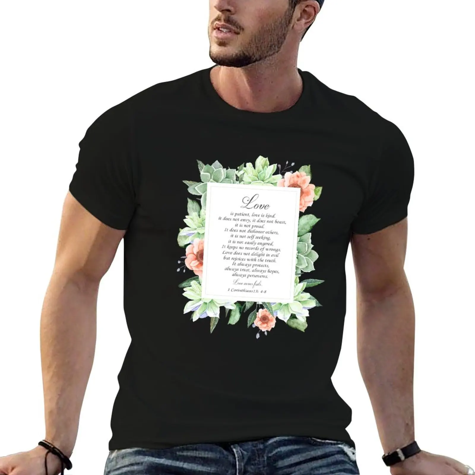 Verso da bíblia 1 corinthians 13 camiseta masculina 100% algodão marca de luxo homem t camisa de luxo anime t camisas oversize