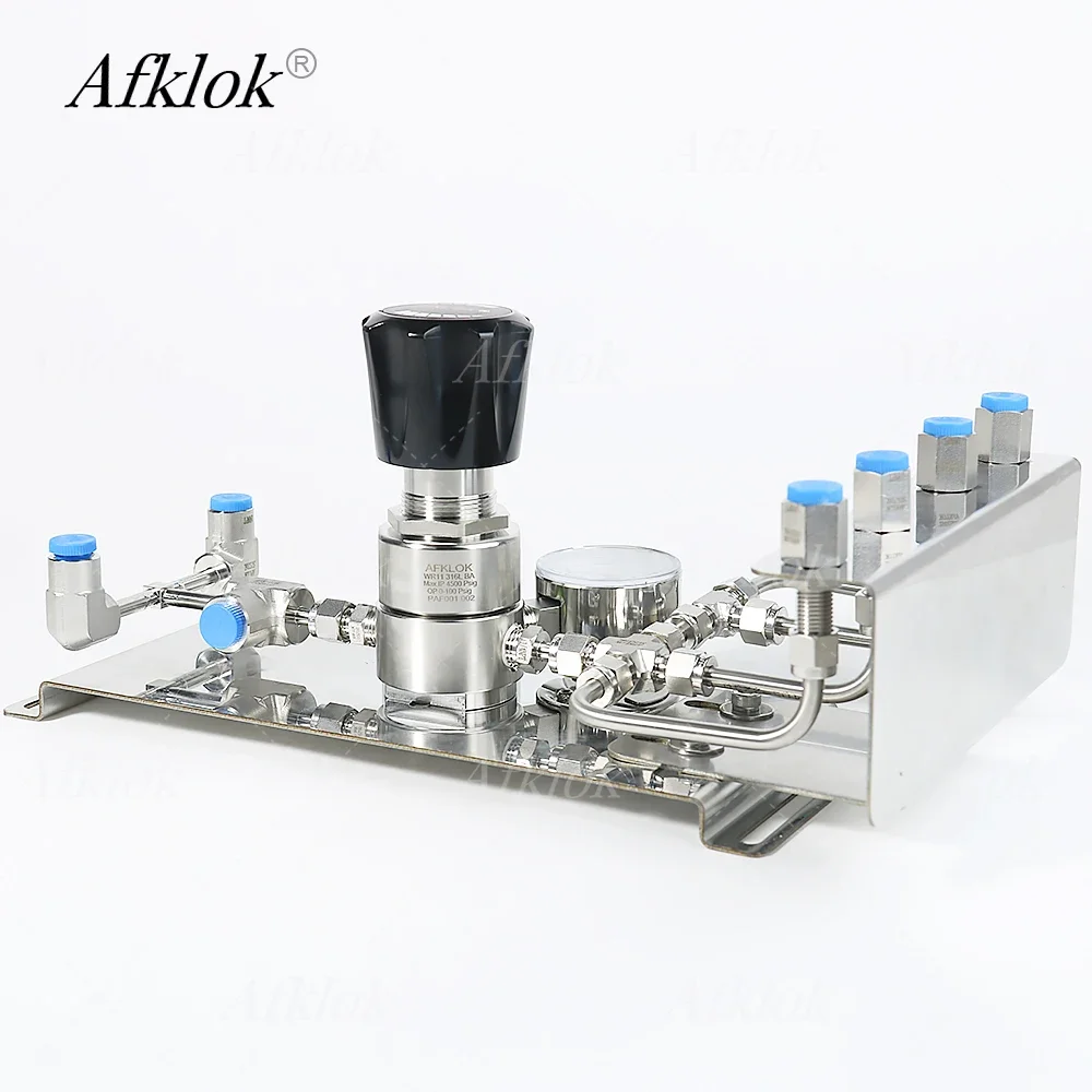 

Custom Panel Manifold Pressure Regulator for Nitrogen Argon Air Helium CO2 Inlet 6000psi Outlet 160psi SS316