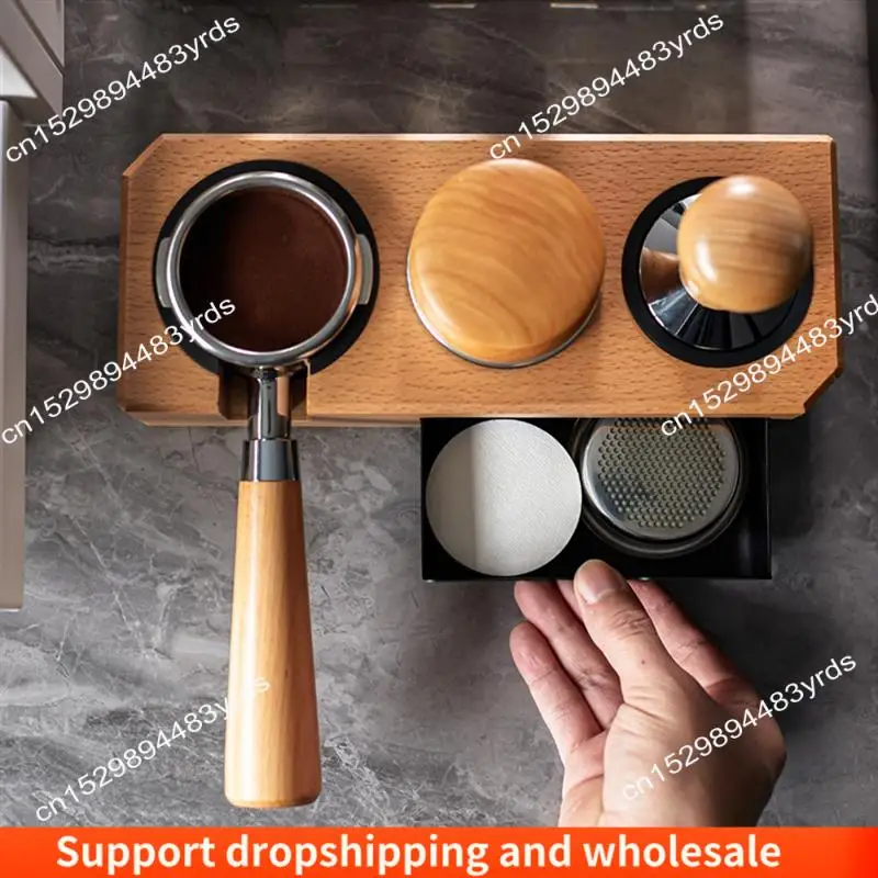 

AA86 Espresso Tamping Station With Wooden Holder, Fits 51Mm-58Mm Portafilters, Includes 3 Holes For Tampers And Levelers