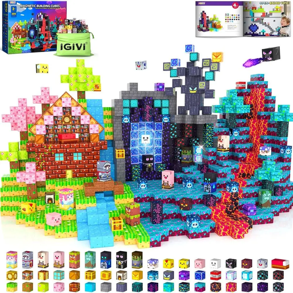 

Magnetic Building Blocks Set - 300 Pieces for Kids, STEM Toys for Ages 4-12, Montessori-Inspired Sensory Play for Toddlers, Idea