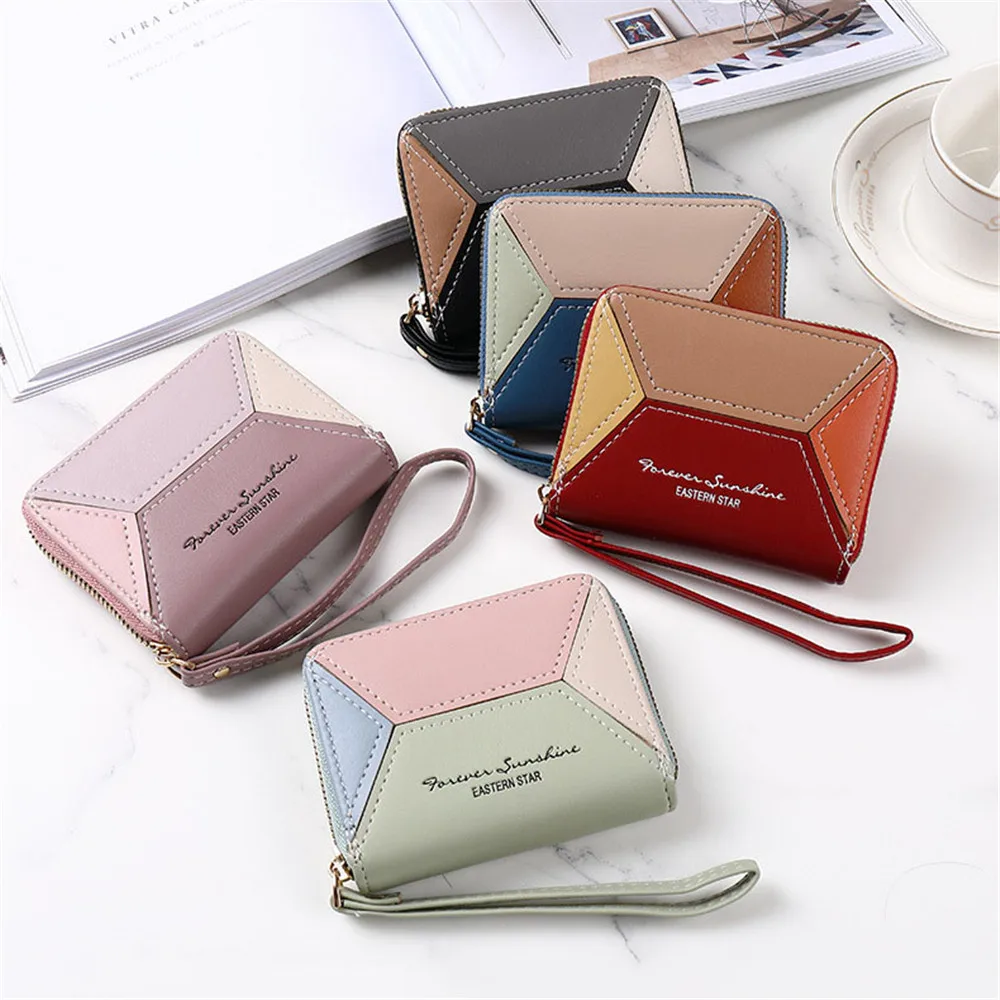 Korean Fashion Women Short Wallet PU Leather Coin Purse Zipper Change Purses Large Capacity Multi-card Card Holder Zipper Pouch