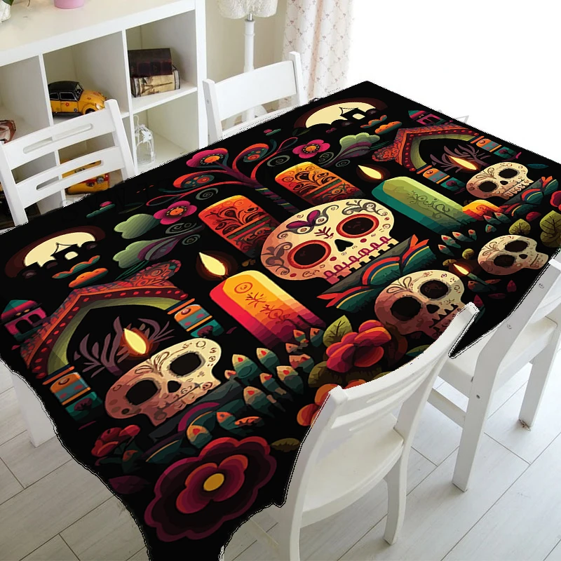 Mexican Day of The Dead Skull Pattern Tablecloth Decor Party Tablecloth Home Restaurant Kitchen Decor Tablecloth Accessories