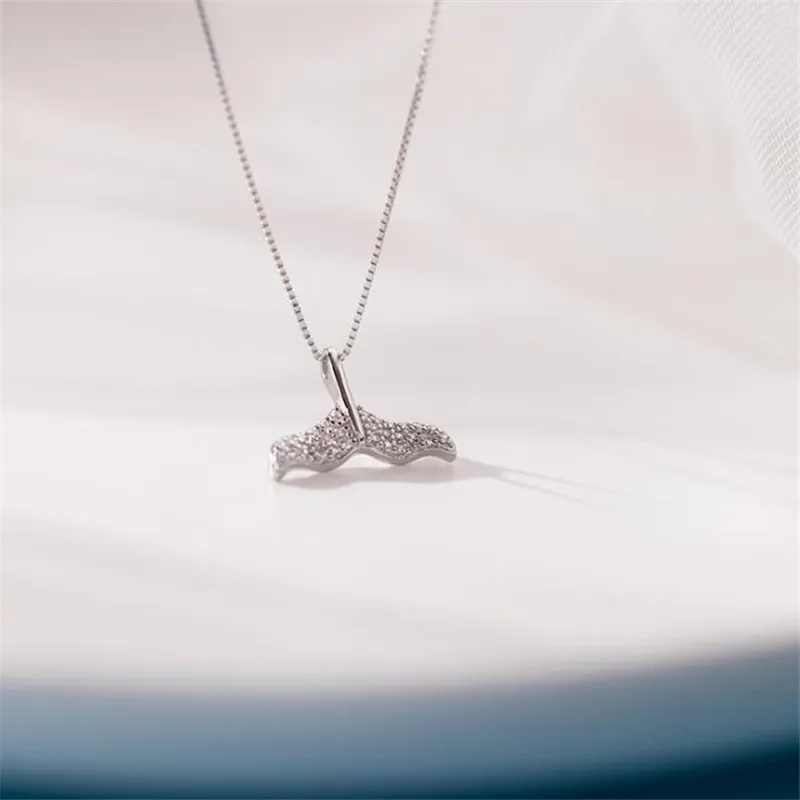 New Temperament Mermaid Tail Cute Fish 925 Sterling Silver Jewelry White Fishtail Crystal Clavicle Chain Pendant Necklaces XL274