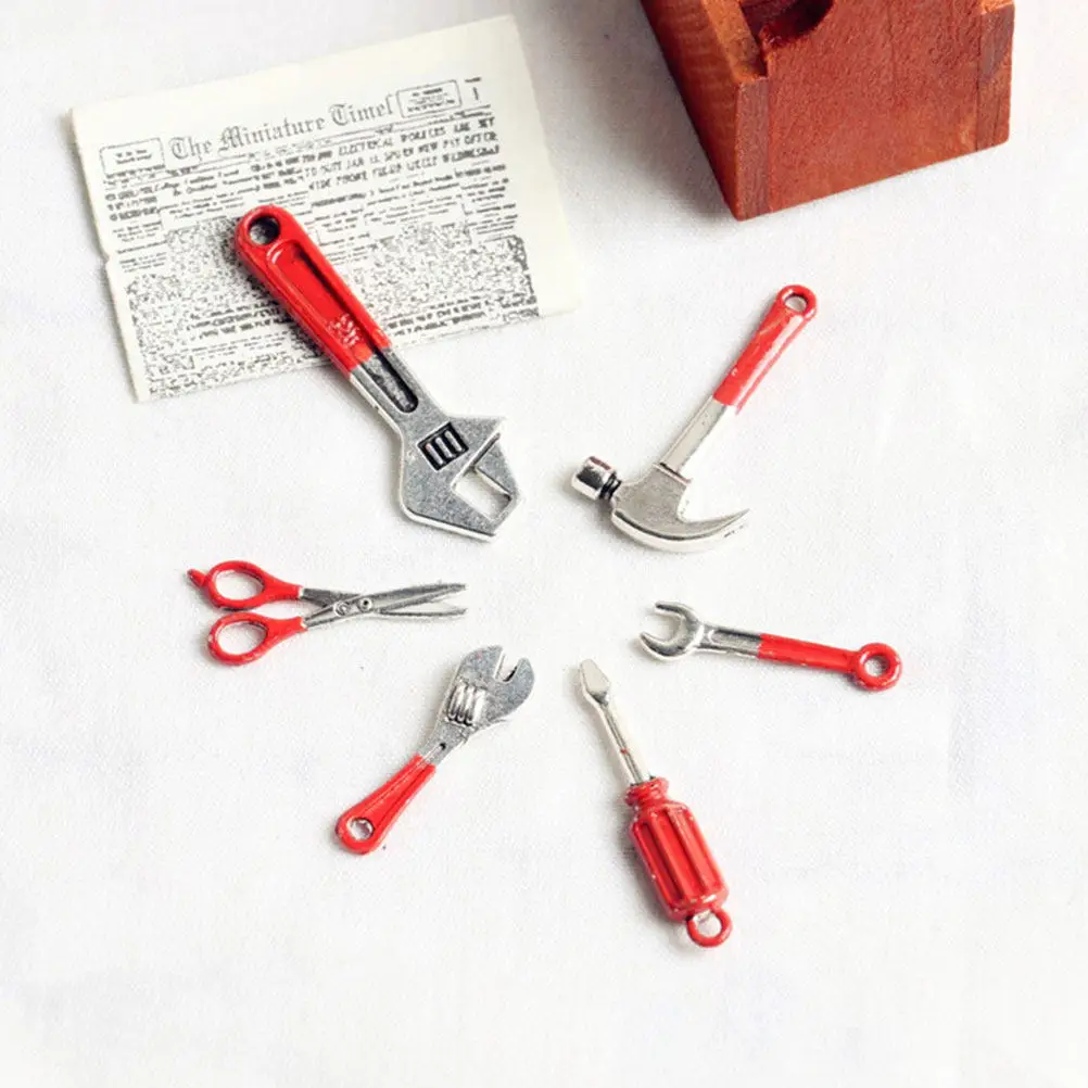 

6Pcs Mini Toolbox Accessories Alloy Miniature Toolbox Set for Kids Desktop Ornament Dollhouse Decor Mechanical Theme World