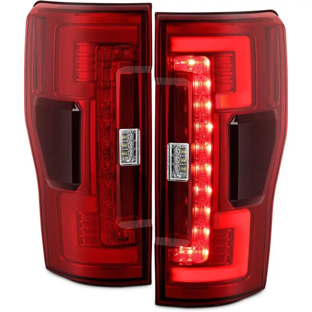 

- Fits 2017-19 Ford F250 F350 F450 Super Duty LED Stripe Red Tail Brake Lights + Blind Spot Monitor