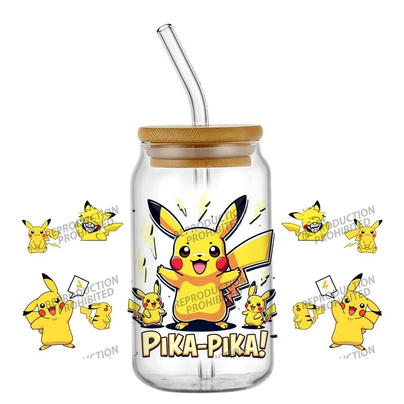 

New Arrival Pokémon Pikachu 3D UV DTF Waterproof Sticker DIY Wrap Decal for 16oz Cup Mug Wraps Easy to apply