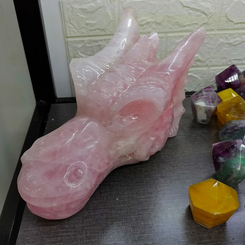 Crystal Carving Crafts big Dragon Skulls Folk Crafts Healing Crystal Dragon Head rose quartz skulls 3- 7kg