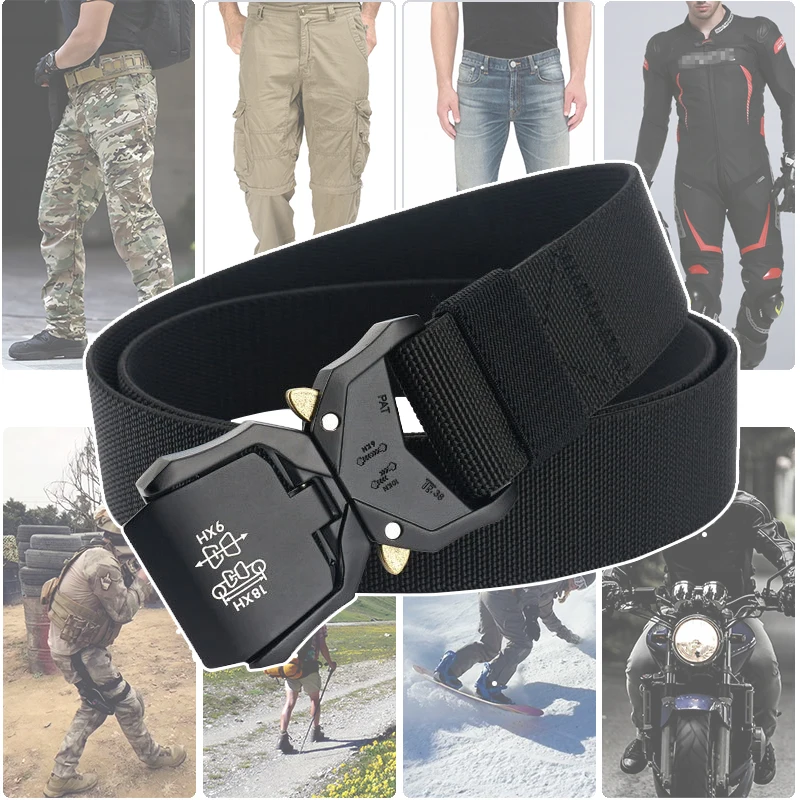 HSSEE 140cm Elastic Belt for Men Aluminum Alloy Buckle Quick Release Tactical Outdoor Belt Male Military Accessories