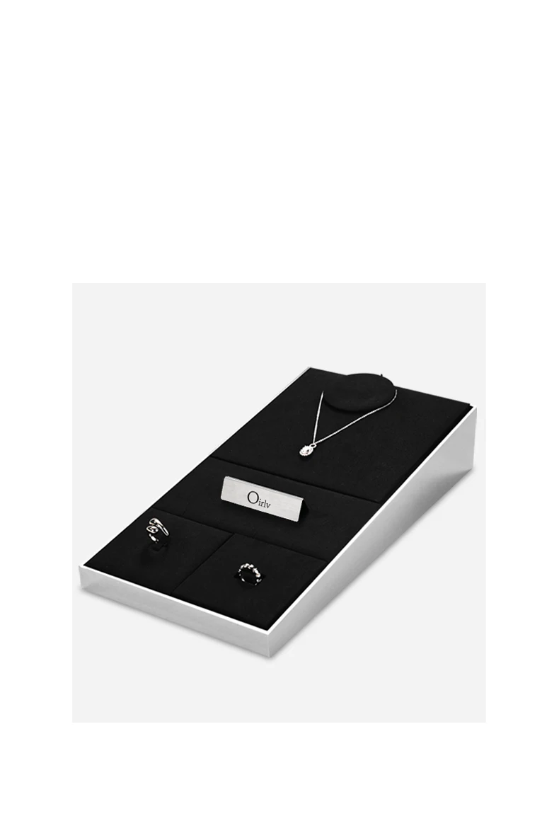 Oirlv Schwarzes Schmuck-Display-Set aus Mikrofaser für Halsketten, Ringe und Ohrringe, Kombinierbare Metall-Schmuck-Display-Tabletts für Geschäfte – Detail 2