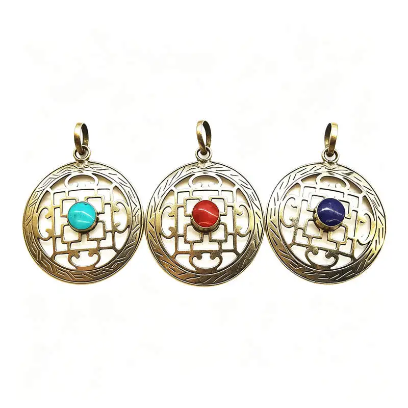 Tibetan Jewelry Mandala Holly City Amulet Brass Inlay Pendants TBP494