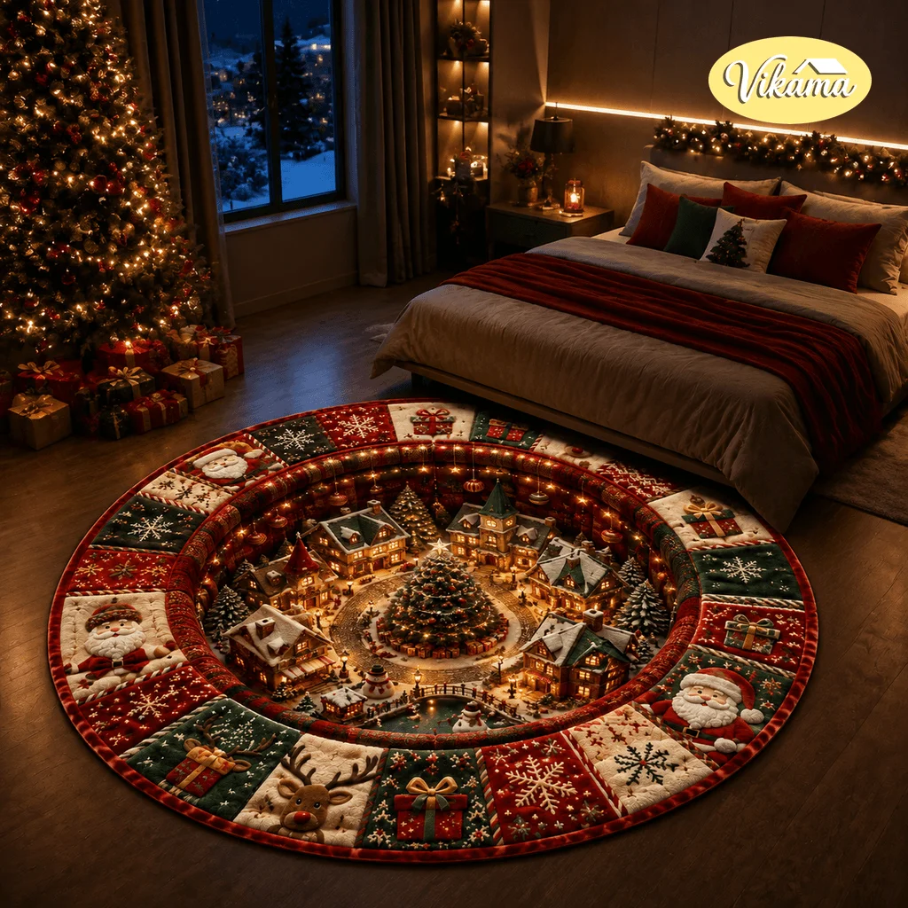 VIKAMA 3D Visual Christmas Carpet - Flat Pattern for Bedroom, Living Room, Sofa, Coffee Table, Rug - Easy to Clean - Home Decor