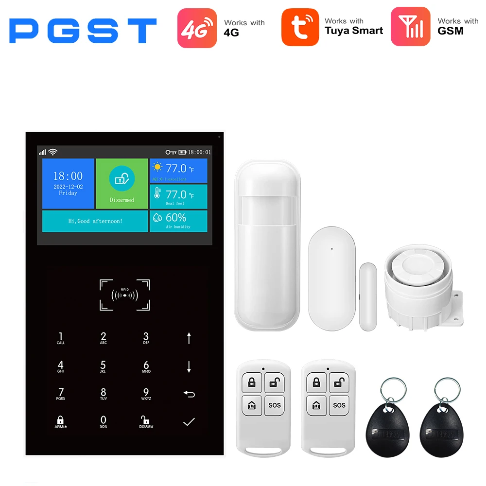 4G Alarm Beveiligingssysteem Tuya Smart Home GSM Inbraakbeschermingsset met Deur Raamsensor voor Familiehuis Appartement Kantoor