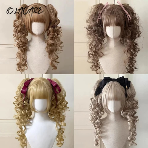 Peluca corta sintética de Lolita para Cosplay, Navidad, Halloween, Bob, marrón, Rubio, con cola de caballo larga y rizada, pelo falso Natural para mujer