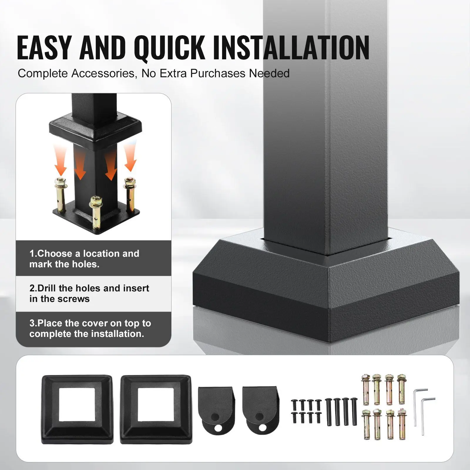 Outdoor Handrails for 2-3 Step Stairs Black Square Tube Easy Install for Senior