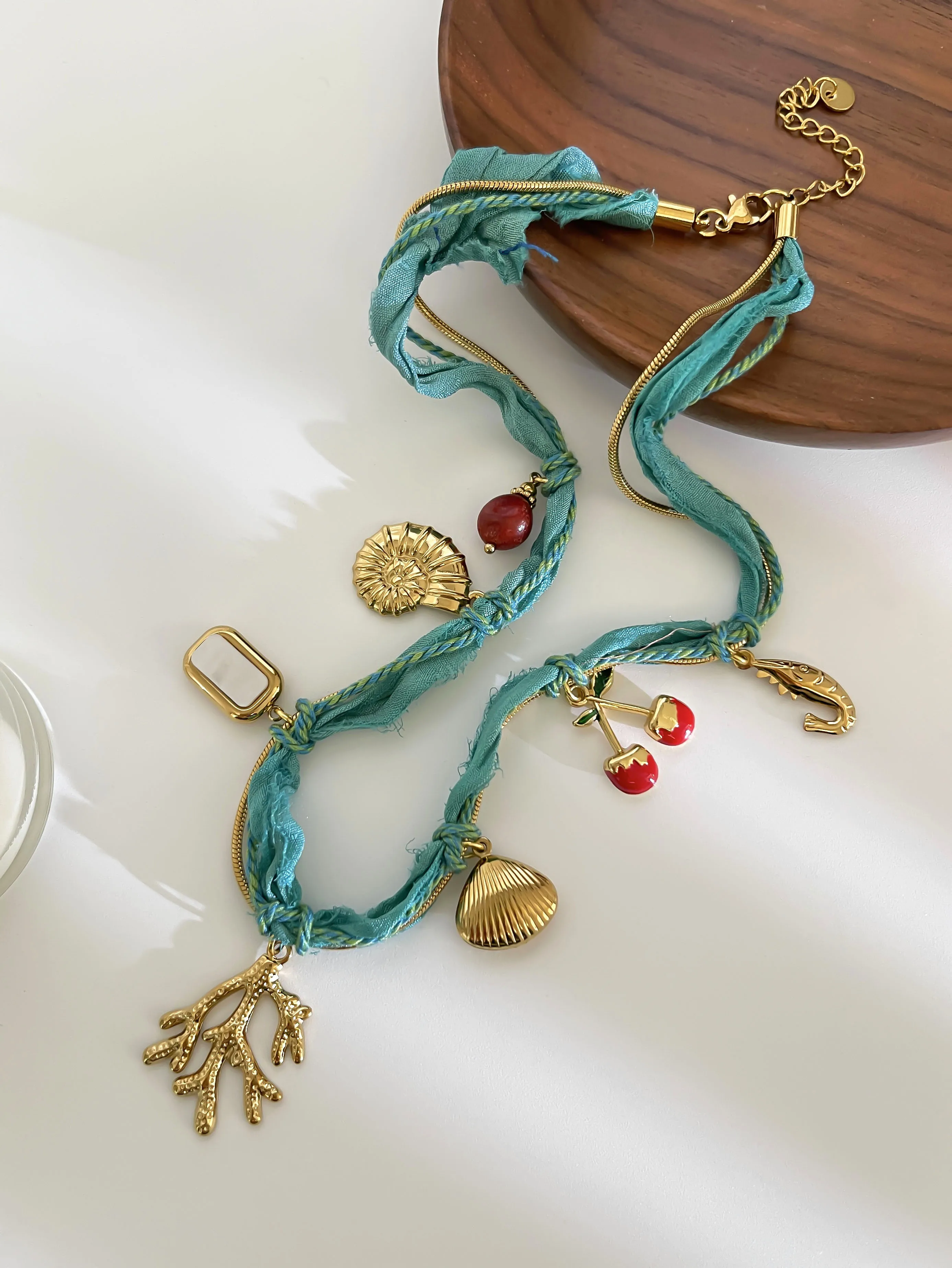 GHIDBK جديد بوهيميا الفولاذ المقاوم للصدأ محارة المرجان قذيفة الكرز الحجر الطبيعي Charms قلادة قلادة المرأة موضة مجوهرات الحفلات #6